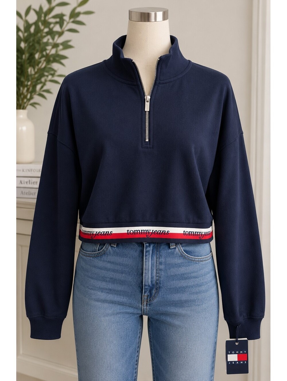 Tommy Jeans Navy Quarter Zip Cropped Sweatshirt XL NWT